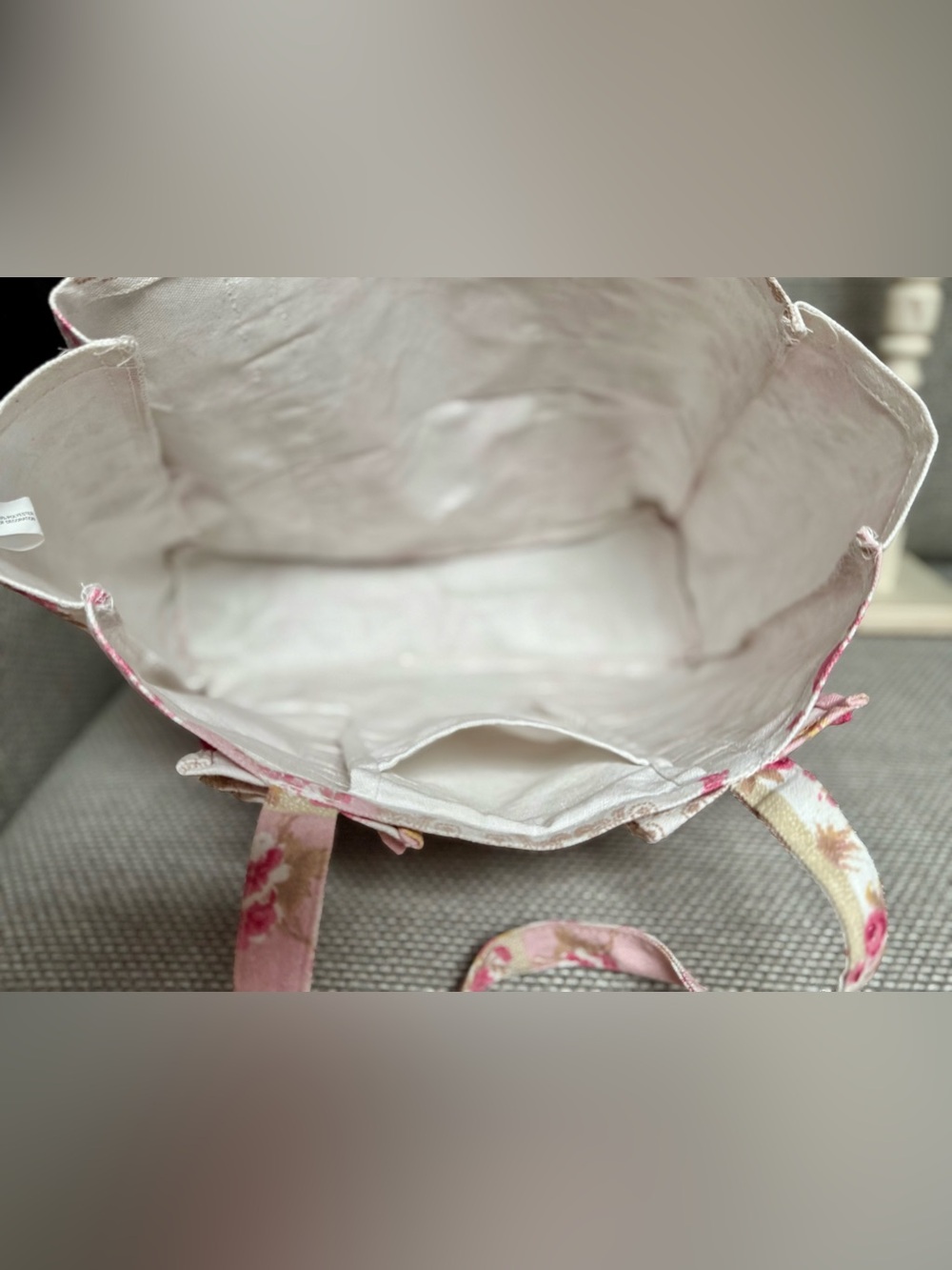 Ruffle 🌸 Floral Canvas Tote Bag Shoulder Bag Ivory Pink Brown Book sealed Bag - Picture 7 of 7
